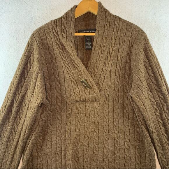 Womens Cable Knit Shawl Collar Sweater Sz L Brown Heritage Preppy Fisherman - Picture 2 of 8